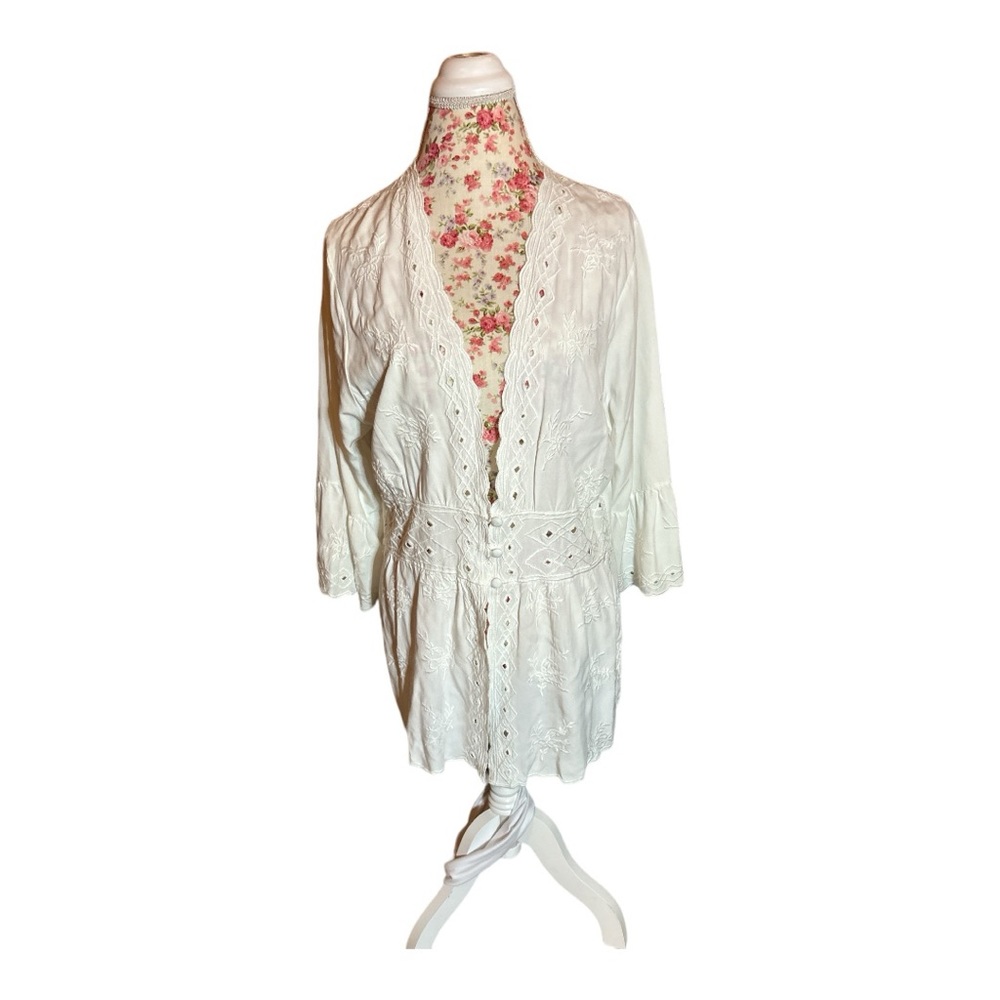 Soft Surroundings White Melissani Tunic Top Women’s Large Embroidered [100]